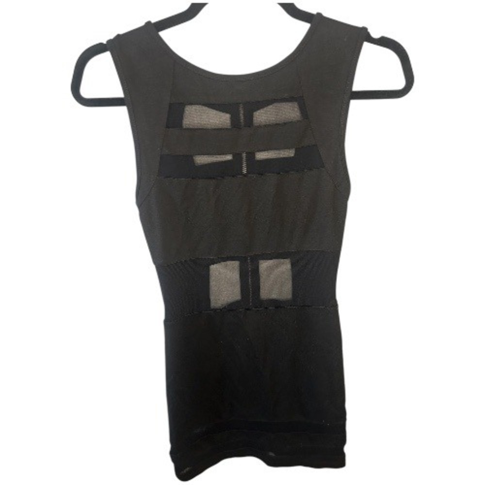 BLVD Black Bodycon Mini Dress Small Mesh Cutout Zip Back